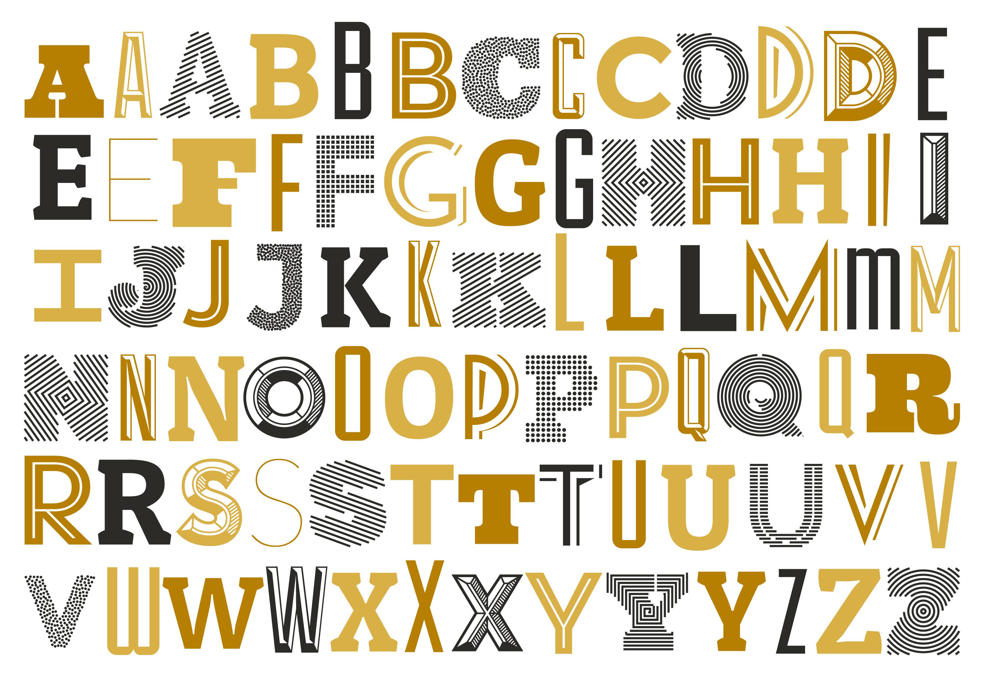 A set of letters with different font styles